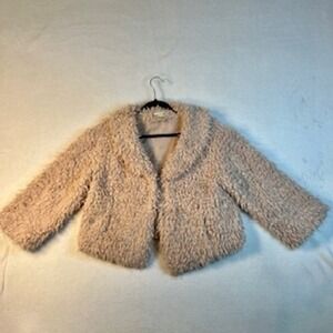 Double Zero Fuzzy Sherpa Crop Jacket Women's Medium Beige 3/4‎ Sleeve